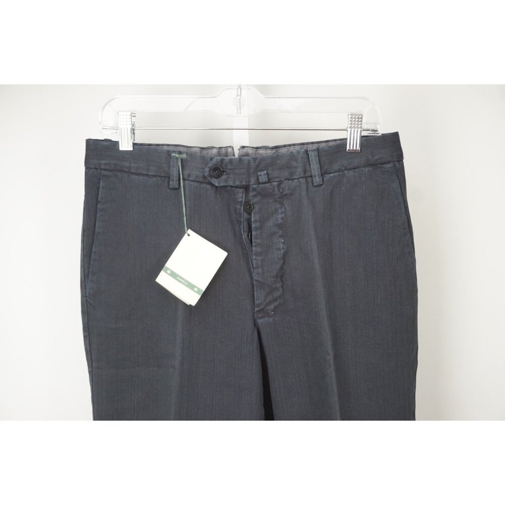 Luigi Borrelli Blue Twill 100% Cotton Mens Pants Sz 46 NEW